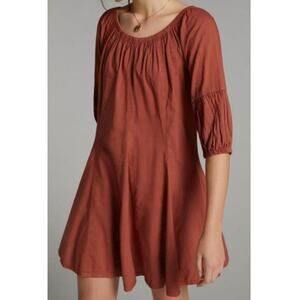 Anthropologie Daily Practice Mollie Rustic Orange Swing Mini Dress Sz Med Petite